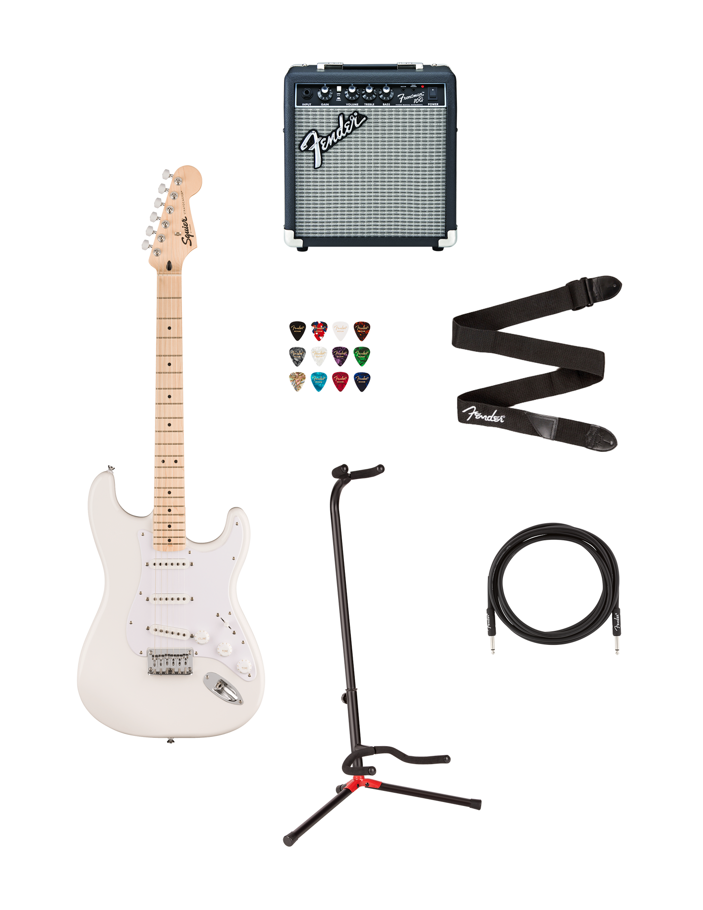 Bundle Squier Sonic Stratocaster HT, finition blanche
